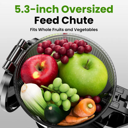 Cold Press Juicer, Slow Masticating Machines with 5.3" Extra Large Feed Chute Fit Whole Fruits & Vegetables Easy Clean Self Feeding Effortless for Batch Juicing, High Juice Yield, BPA Free 250W
