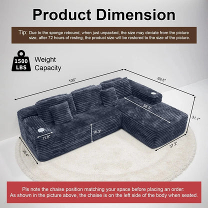 Cloud Sectional Couch with L-Shape Chaise, Modern Modular Sofa with Deep Seat, Built-in Cup Holder & Storage Pocket for Living Room Bedroom, No Assembly Required (Dark Gray, Left Sitting Chaise)