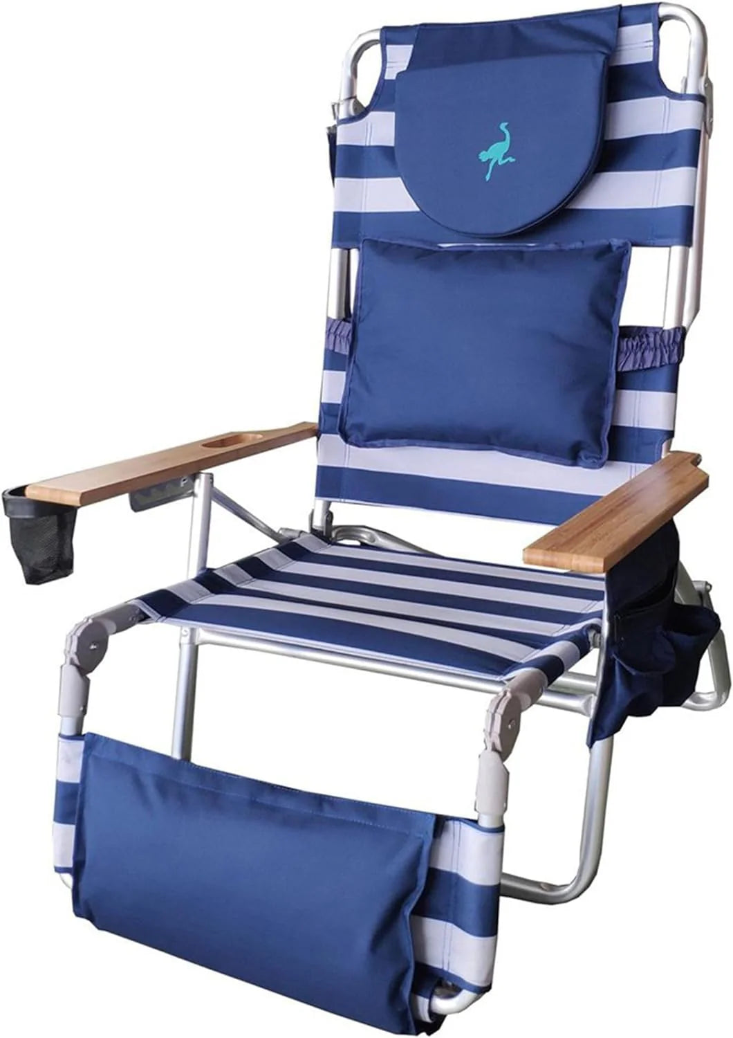 Deluxe 3 in 1 Beach Chair with Face Opening - Portable, Reclining Lounger for Tanning - Face Hole for Reading on Stomach - Padded Footrest, Removable Pillow - Aluminum