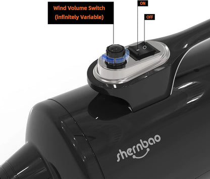 Dog Dryer High Velocity Professional Dog Pet Grooming Hair Drying Force Dryer Blower 6.0HP (DHD-2400T) (6.0HP, Jet Black)