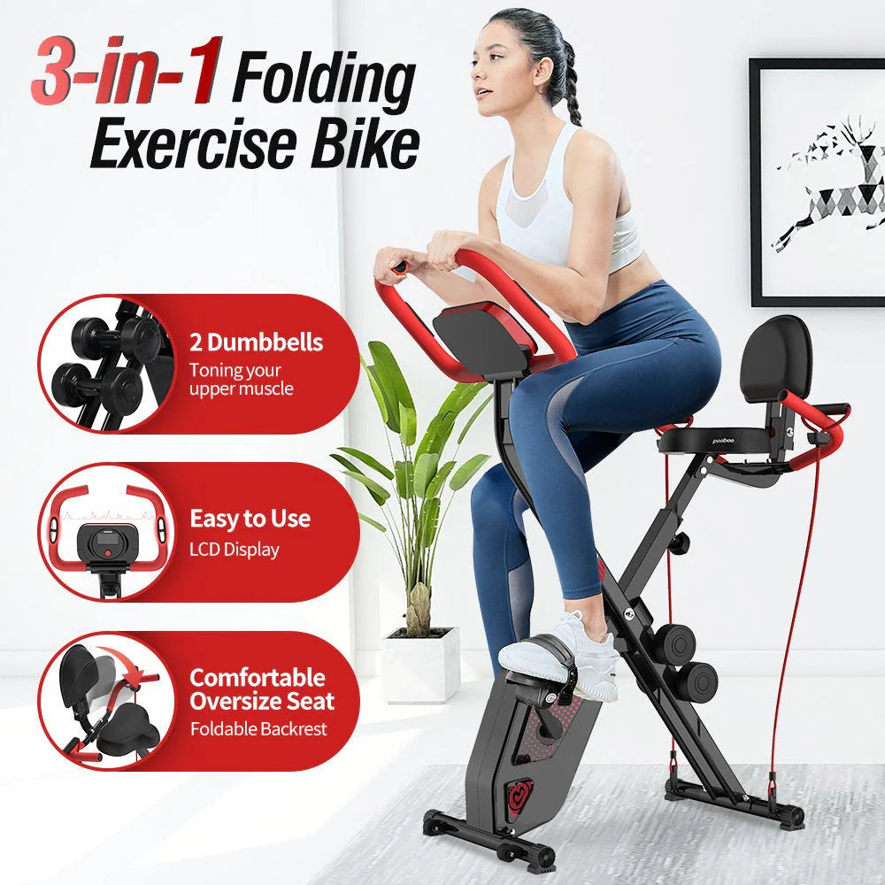 Pooboo 3 In 1 Foldable Exercise Bike Indoor Cycling Bike Workout 300Lb
