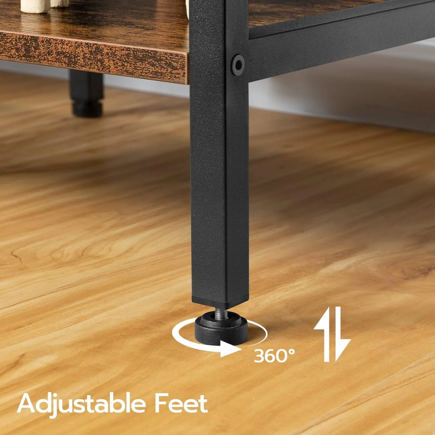 TV Stand with Power Outlets to 75 Inches, TV Console Table with Open Storage Shelves Cabinet, Industrial Media Entertainment Center for Living Room Bedroom, Rustic Brown and Black BF60DS01