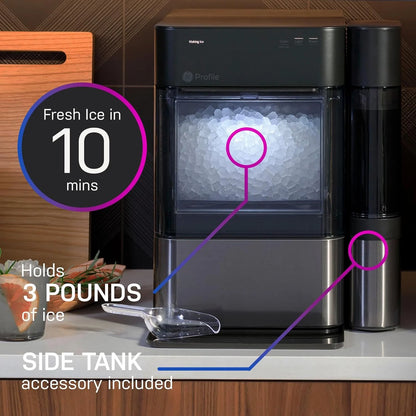 Countertop Nugget Ice Maker with Side Tank | Ice Machine with WiFi Connectivity | Smart Home Kitchen Essentials | Stainless Steel