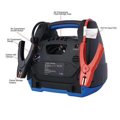 Rechargeable Jump Starter 1800 Amp Battery Jump Starter With Air Compressor Car Tire Inflator For Gas Diesel Vehicles