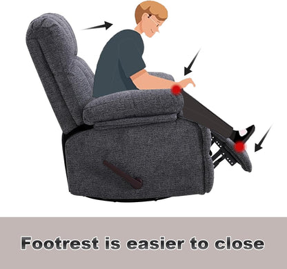 Oversized Swivel Recliner Chair for Big Man Grey