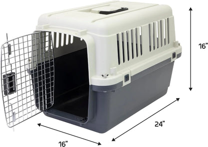 Designs Plastic Kennels Rolling Plastic Airline Approved Wire Door Travel Dog Crate, XXX-Large, Gray