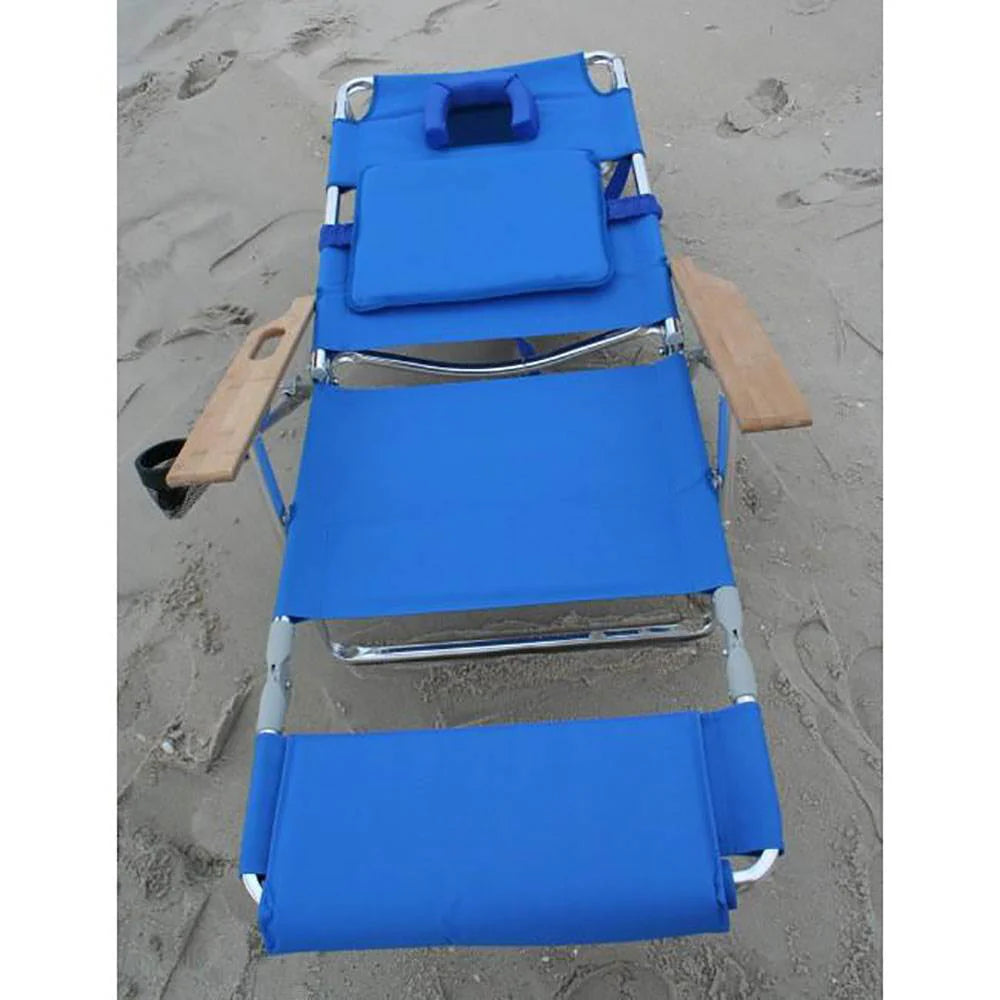 Ostrich Deluxe Padded 3 N 1 Outdoor Lounge Reclining Beach Chair, Blue (4 Pack)