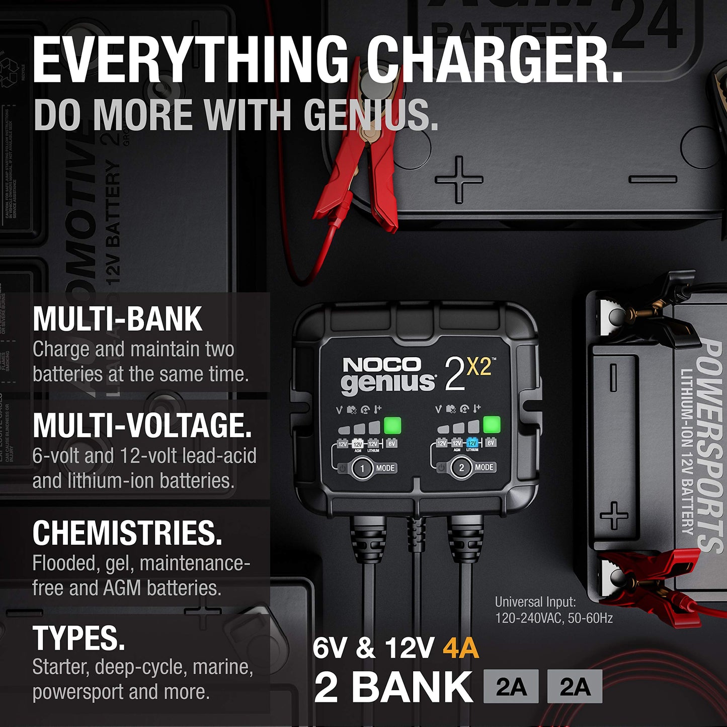 NOCO GENIUS2X2 Smart Battery Charger 6V/12V 2A/Bank