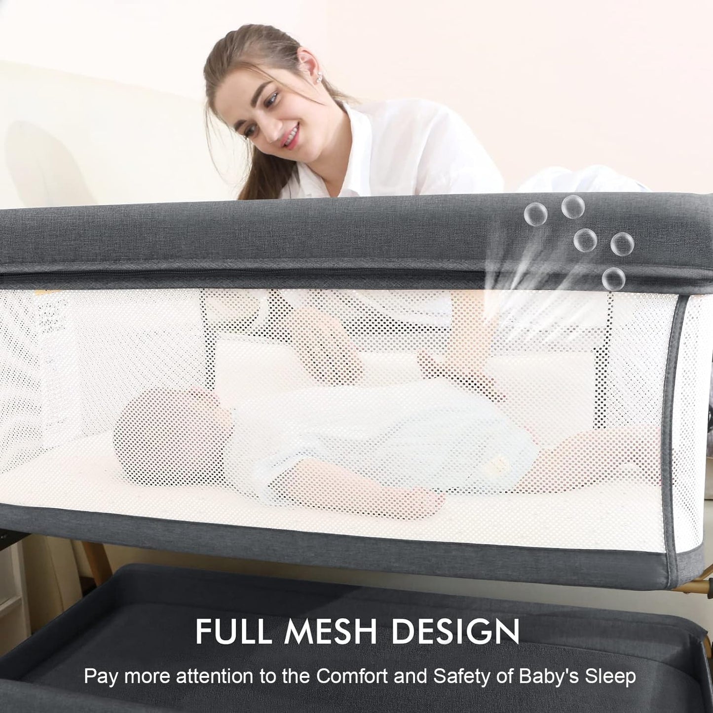JIMGLO 3 in 1 Baby Bassinet - Bedside & Rocking Crib