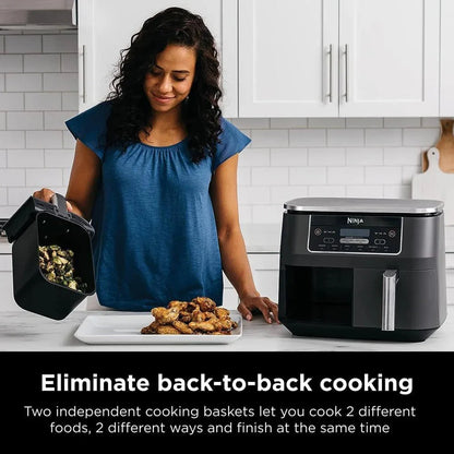 Ninja Foodi 10QT 6-in-1 DualZone Smart XL Air Fryer, 2 Independent 5QT Baskets, Smart Cook Thermometer, Match Cook, Smart Finish, Air Fry, Roast, Bake, Dehydrate, Reheat, Grey, DZ550