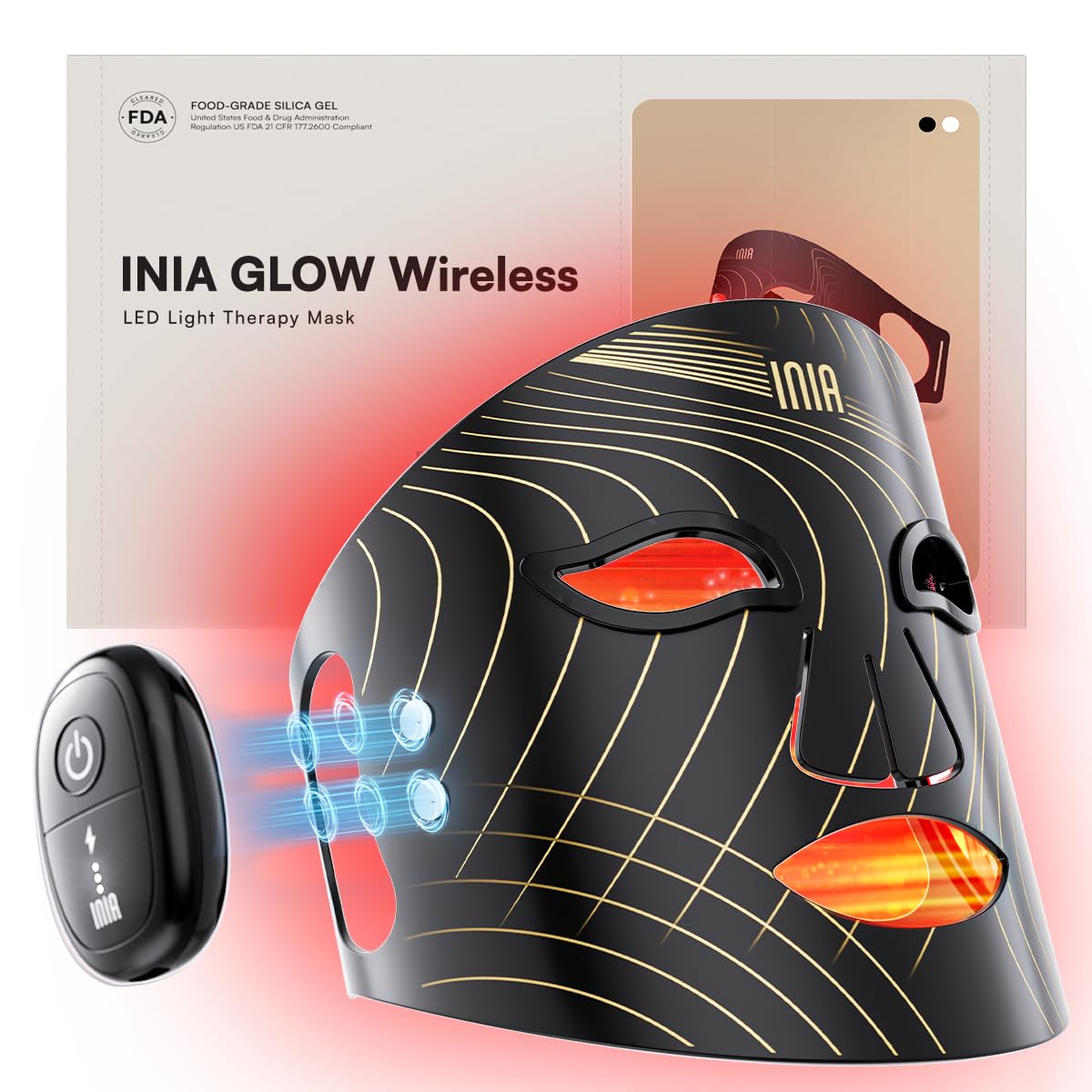 INIA Red Light Therapy Mask - Rechargeable LED Face Therapy