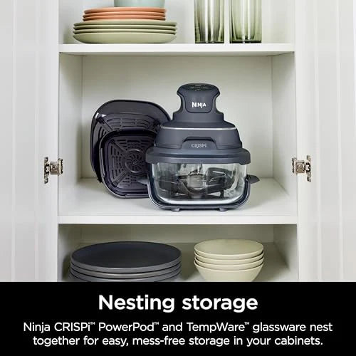 Ninja Crispi 4 in 1 Portable Glass Air Fryer Cooking System, 4QT & 6 Cup Glass Containers with Storage Lids, Easy Meals, Microwave, Freezer & Dishwasher Safe, Air Fry, Bake & More, Cyberspace, FN101GY : Home & Kitchen