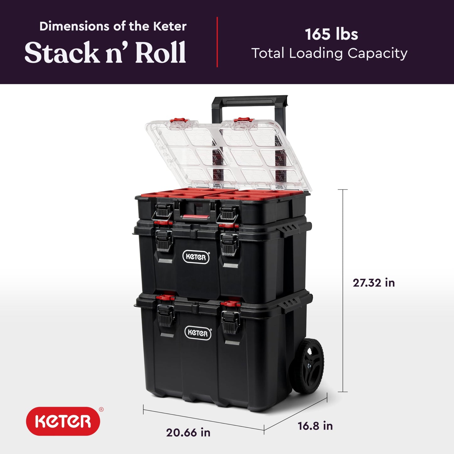 KETER Stack-n-Roll Tools Organizer - 3 Piece Rolling System