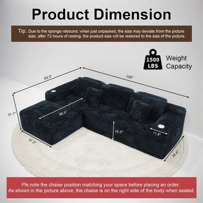 Cloud Sectional Couch with L-Shape Chaise, Modern Modular Sofa with Deep Seat, Built-in Cup Holder & Storage Pocket for Living Room Bedroom, No Assembly Required (Dark Gray, Left Sitting Chaise)