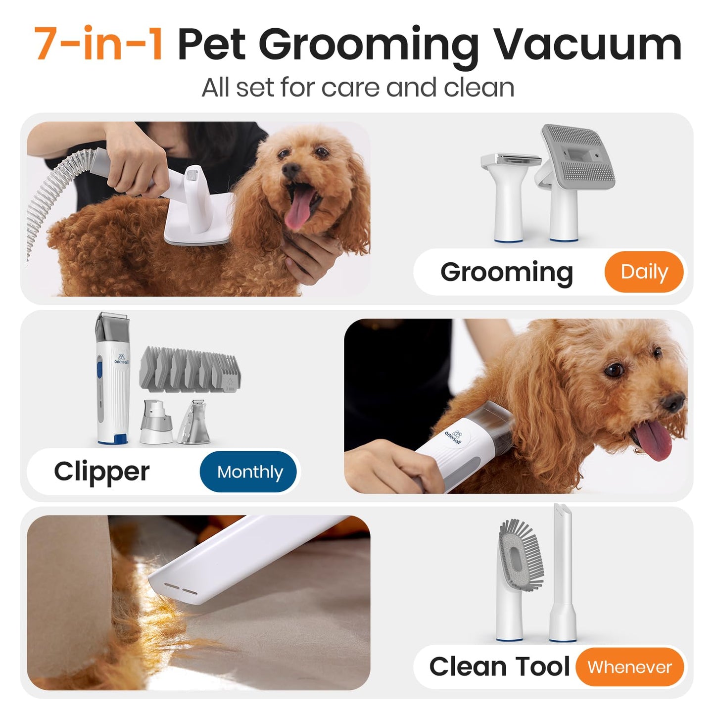 ONEISALL Dog Grooming Vacuum with Clipper & Nail Grinder