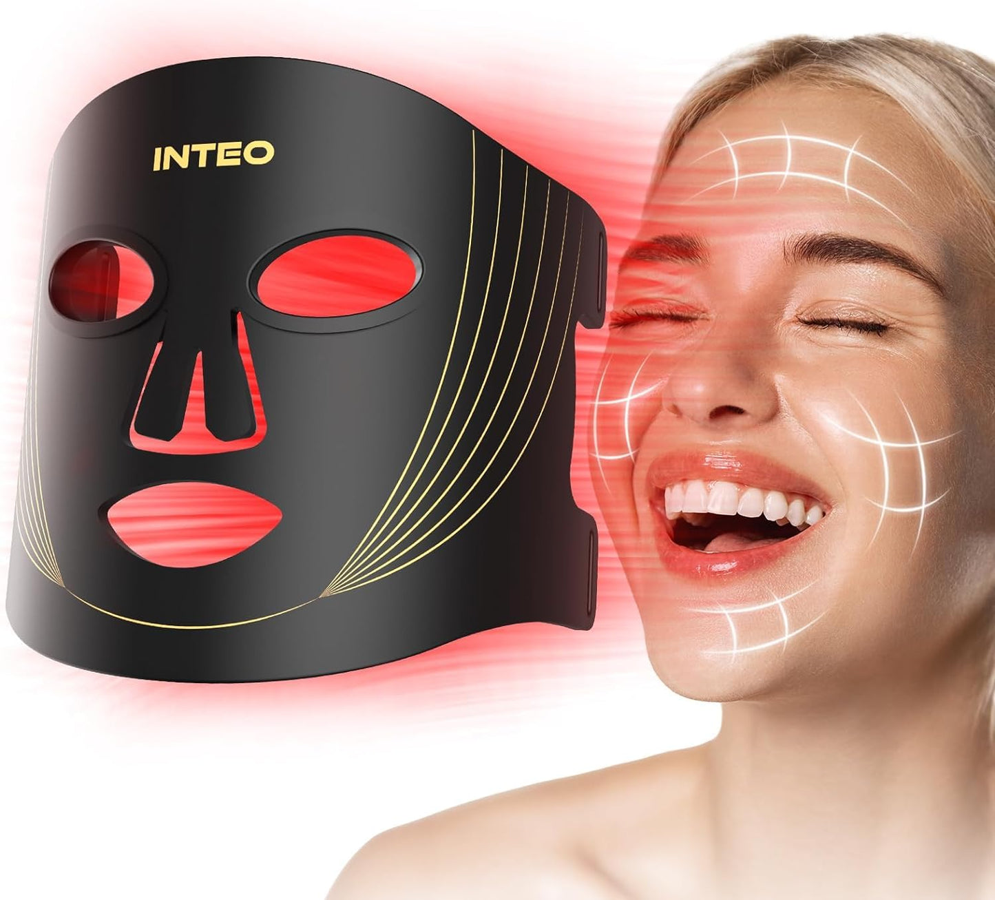 INTEO Red Light Therapy Face Mask - 3 Modes, Portable LED