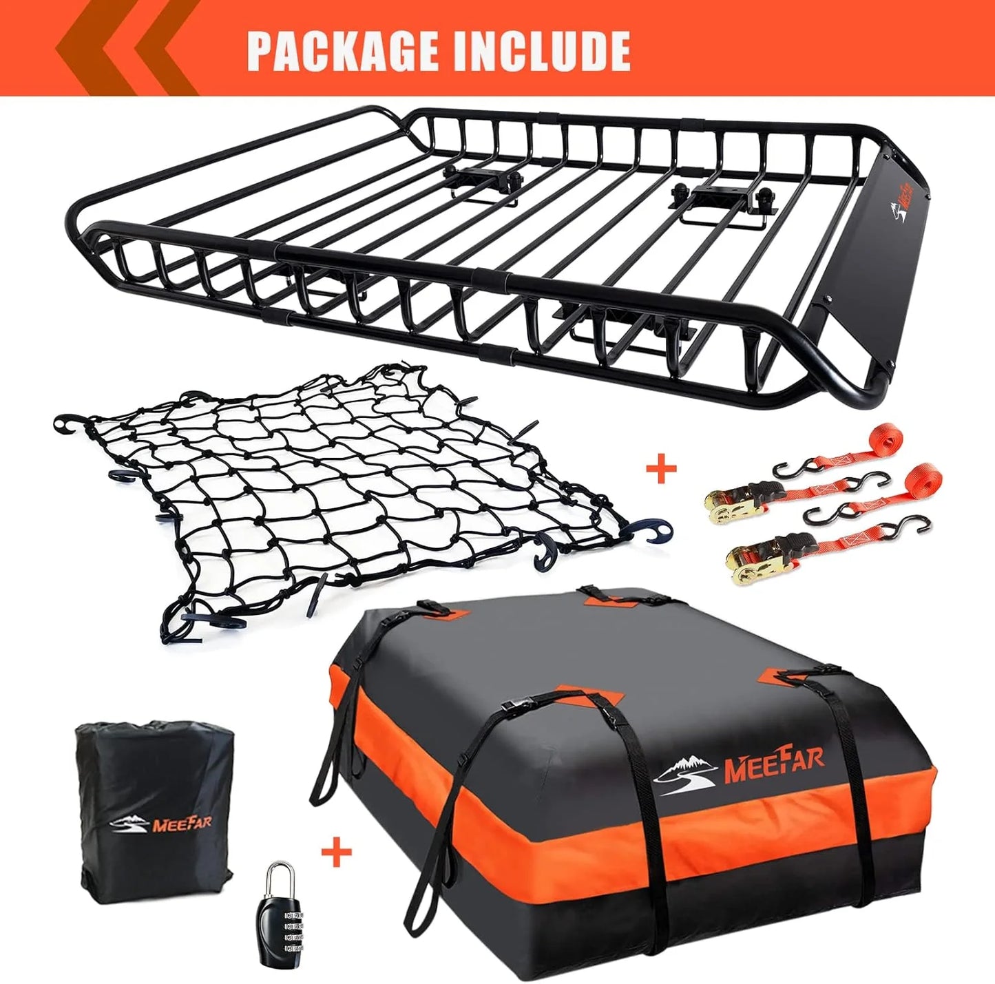 Folding hitch mounted cargo basket 60" With hook stabilizer, net and straps