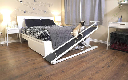 Dog Ramp for Beds - Adjustable up to 37" High Beds with Low Incline, Safety Rails & Anti-Slip Grip, for Small Dogs up to 50lbs - Solid Hardwood, Made in North America