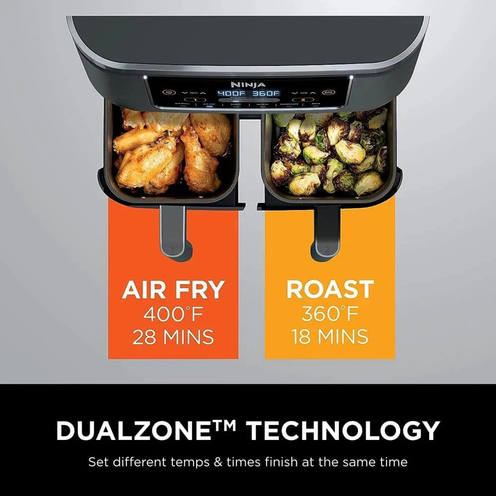 Ninja Foodi 10QT 6-in-1 DualZone Smart XL Air Fryer, 2 Independent 5QT Baskets, Smart Cook Thermometer, Match Cook, Smart Finish, Air Fry, Roast, Bake, Dehydrate, Reheat, Grey, DZ550