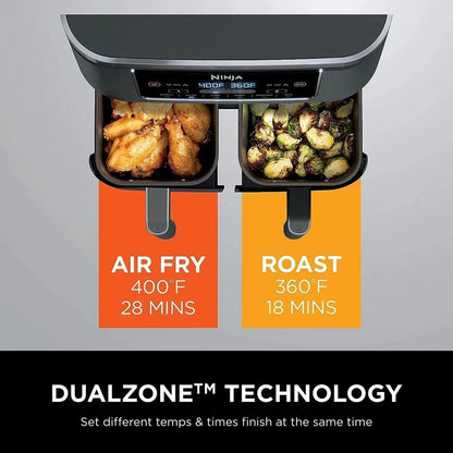 Ninja Foodi 10QT 6-in-1 DualZone Smart XL Air Fryer, 2 Independent 5QT Baskets, Smart Cook Thermometer, Match Cook, Smart Finish, Air Fry, Roast, Bake, Dehydrate, Reheat, Grey, DZ550