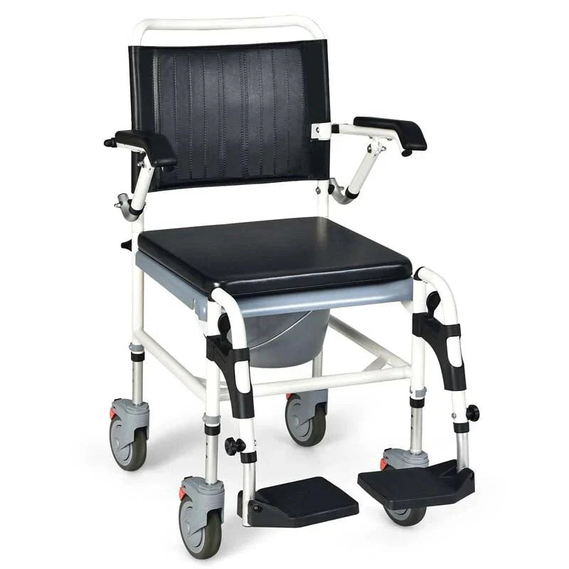 4 In 1 Bedside Commode Chair Shower Wheelchair With Detachable Bucket Padded Mobile Toilet Chair - Comfortable And Ergonomic Design