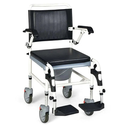 4 In 1 Bedside Commode Chair Shower Wheelchair With Detachable Bucket Padded Mobile Toilet Chair - Comfortable And Ergonomic Design