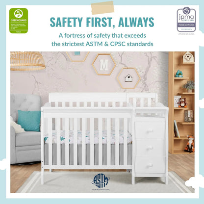 Dream On Me Jayden 4-in-1 Mini Crib & Changer with Storage, White
