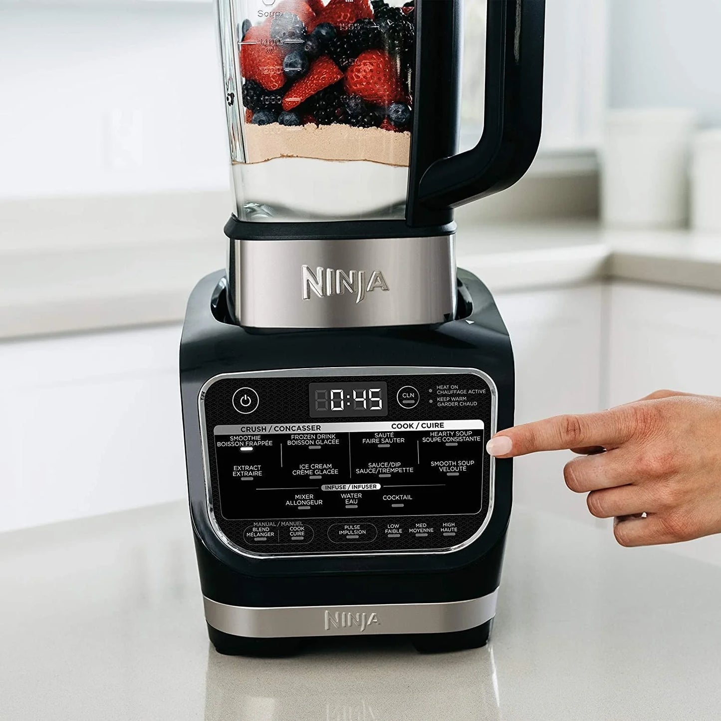 Ninja Foodi Cold & Hot Blender With 1400 Peak Watts Nonstick Glass Pitcher (HB152), 64 oz, Black