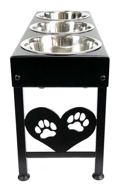 Pet Feeding Station Triple 3-Quart Metal Dog Bowl 16" Tall