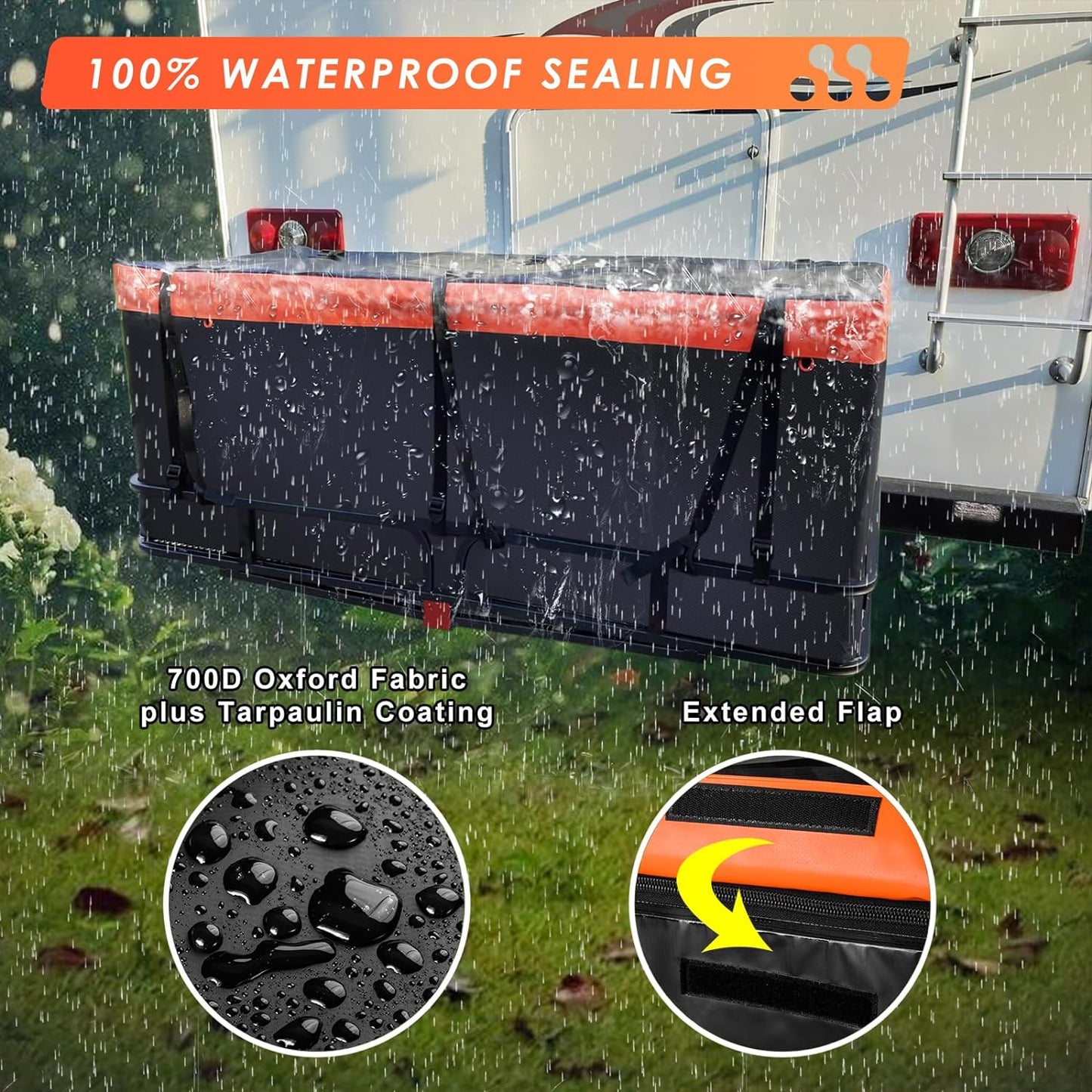 Folding hitch mounted cargo basket 60" With hook stabilizer, net and straps