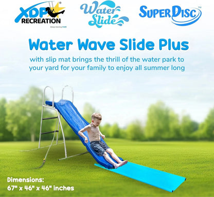 XDP Recreation 6 Foot Water Wave Slide with Built In Adjustable Sprinkler, Freestanding with Ground Pad and Hose Extension for Lawn Fun, Ages 3 to 8