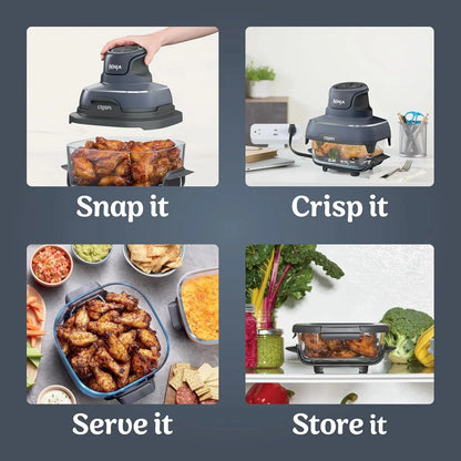 Ninja Crispi 4-in-1 Portable Glass Air Fryer Cooking System, 1500W, 4QT & 6-Cup TempWare Glass Containers with Storage Lids, Microwave, Freezer & Dishwasher Safe