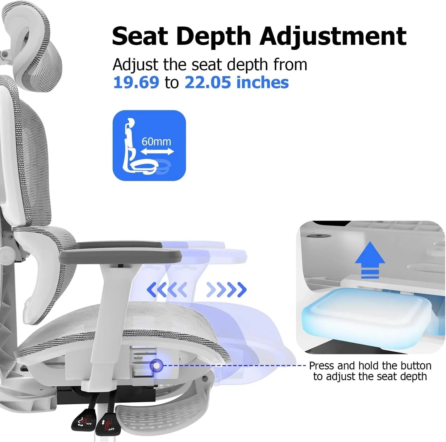 Ergo3D Ergonomic Office Chair High Back Mesh Desk Chair with 3D Adjustable Armrests, Wheels, for Home and Office (Black)