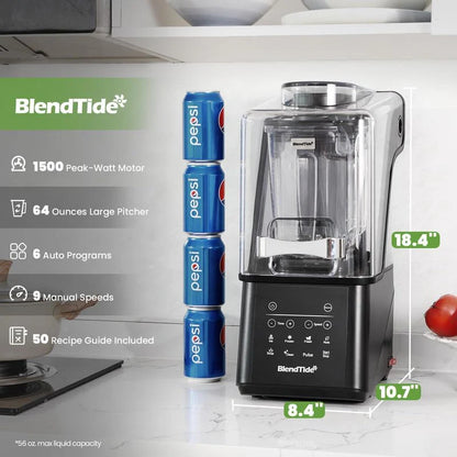 Commercial Blender, 1500W Vacuum Blender for Less Foam, Professional-Grade Quiet Shield, Kitchen Timer, 9 Speeds, 6 Programs for Smoothies, Frozen Drinks, Self-Cleaning, 64oz Bulk Production