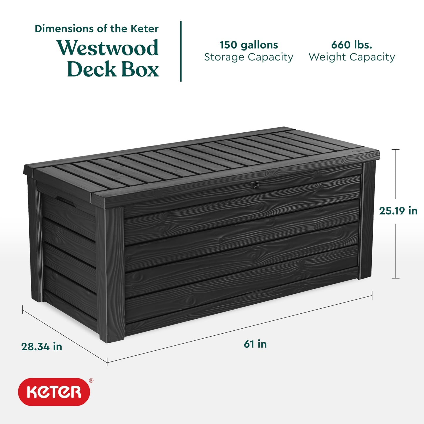 KETER Westwood 150 Gallon Resin Outdoor Storage Box - Dark Grey