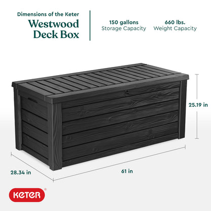 KETER Westwood 150 Gallon Resin Outdoor Storage Box - Dark Grey