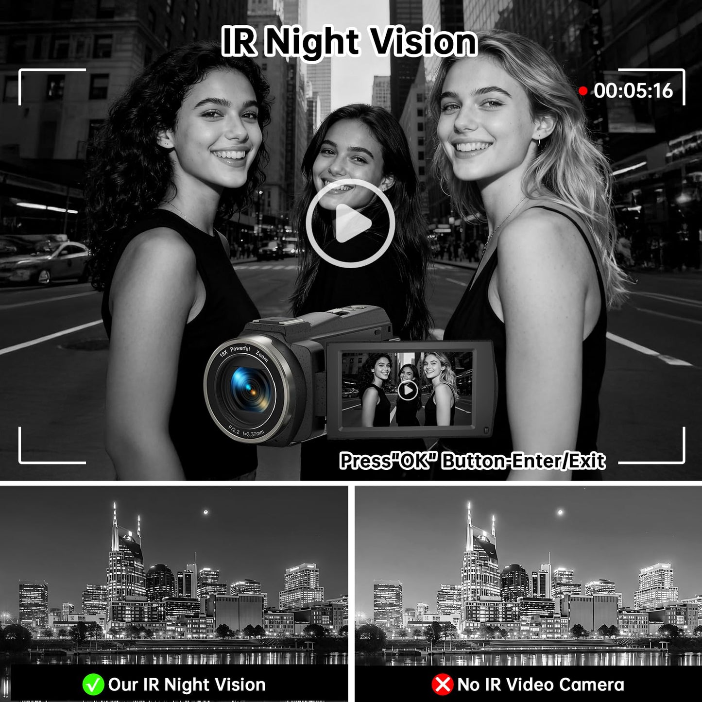 MWIRB 8K Ultra HD Video Camera with WiFi & 18X Zoom