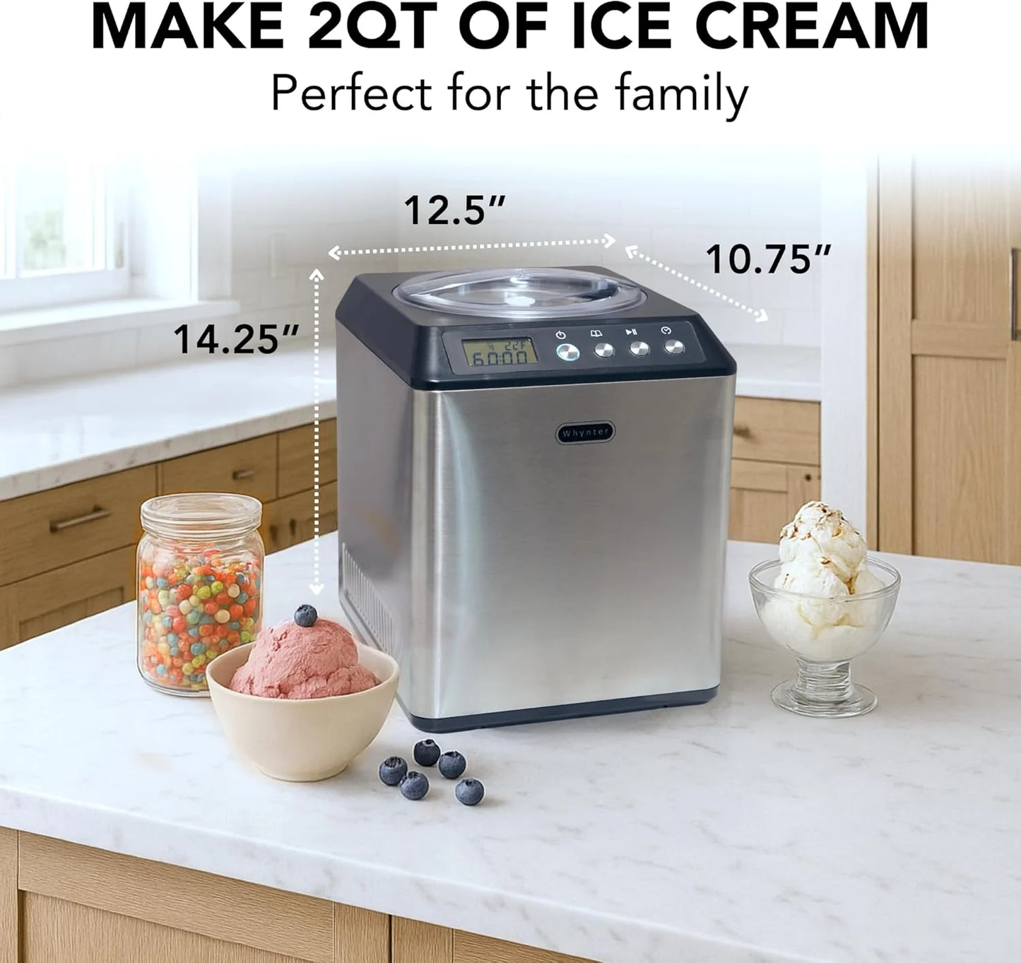 Whynter 2.1 Qt Ice Cream Maker, Built-In Compressor, Stainless Steel