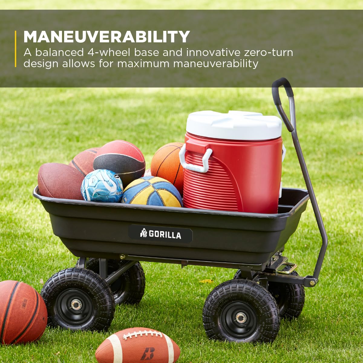GORILLA CARTS Poly Garden Dump Cart - 600 lb Capacity Utility Wagon