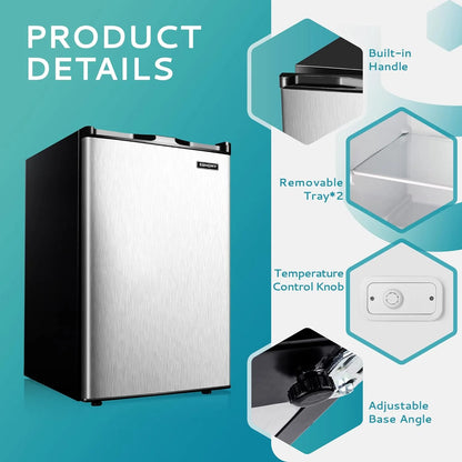Upright freezer, 3.0 Cubic Feet, Single Door Compact Mini Freezer with Reversible Stainless Steel Door, Small freezer for Home/Dorms/Apartment/Office (Silver)