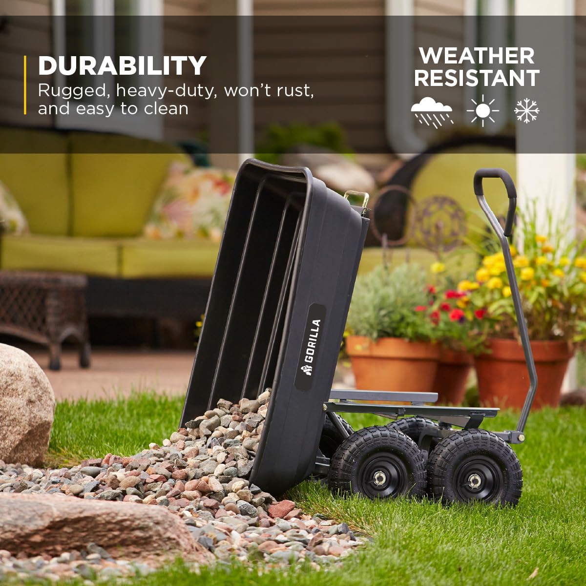 GORILLA CARTS Poly Garden Dump Cart - 600 lb Capacity Utility Wagon