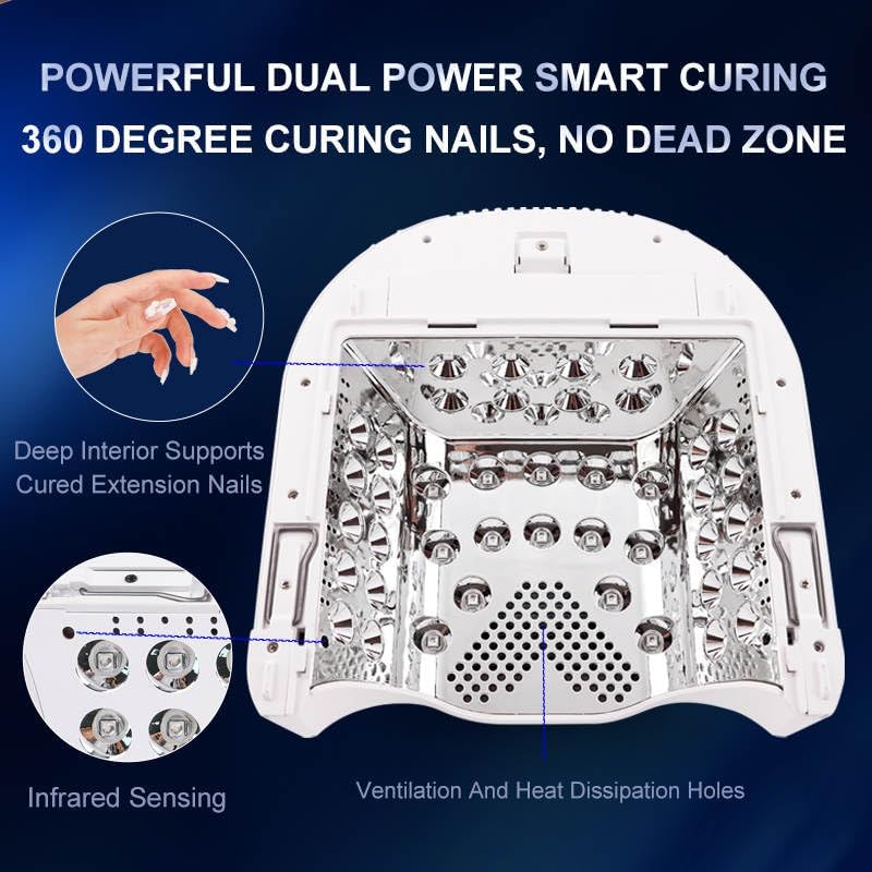Professional Hybrid 86W Wireless Rechargeable UV LED Nail Curing Lamp Cordless Nail Dryer for Gel Nails, Manicure, Pedicure (Black)