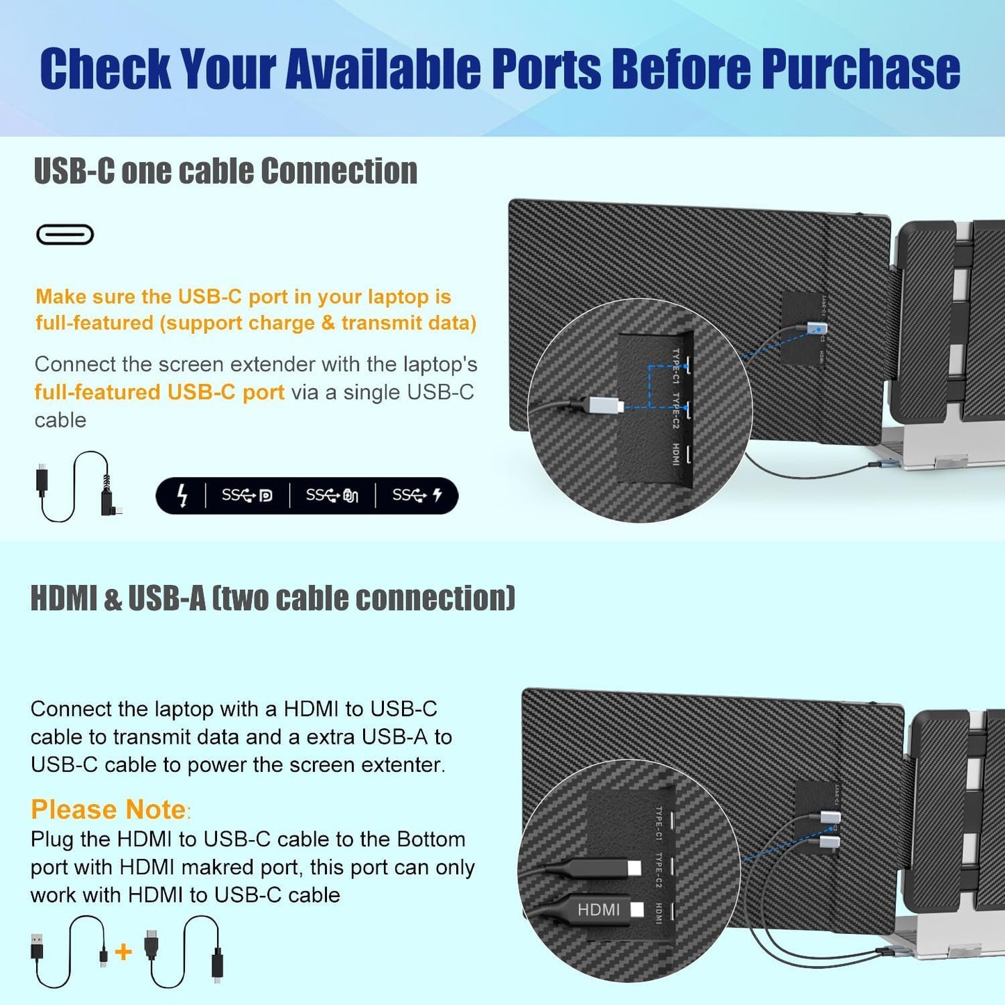 KEFEYA Laptop Screen Extender 14" FHD Portable Monitor