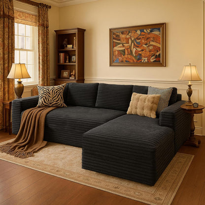 Cloud Sectional Couch with L-Shape Chaise Modern Modular Sofa with Deep Seat Modern Comfy Furniture Bedroom Lounge Dorm Office Apartment Home (Black, Left Facing Chaise)