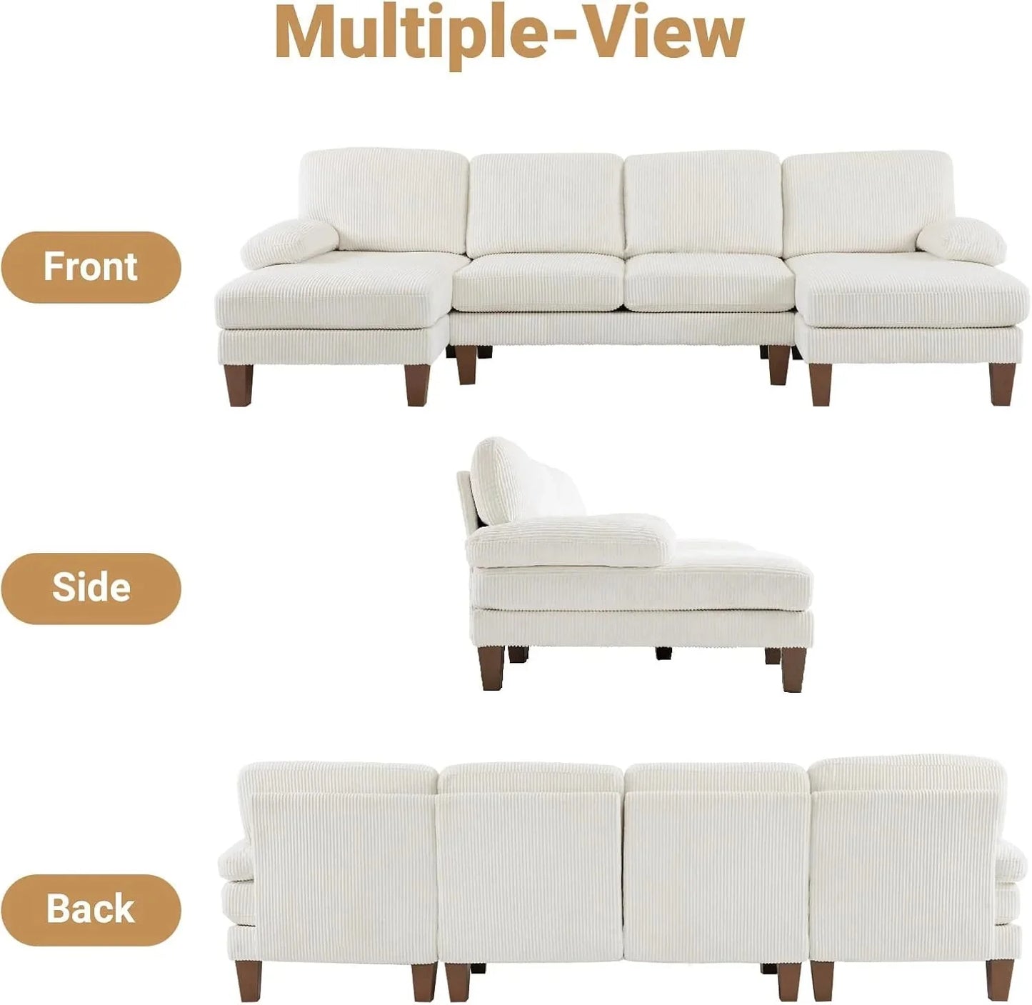 VINGLI 110" Sectional Couches for Living Room,U Shaped Couch with Double Chaise, 4-Seat Sofa Set with Chenille Fabric for Home Furniture,Beige