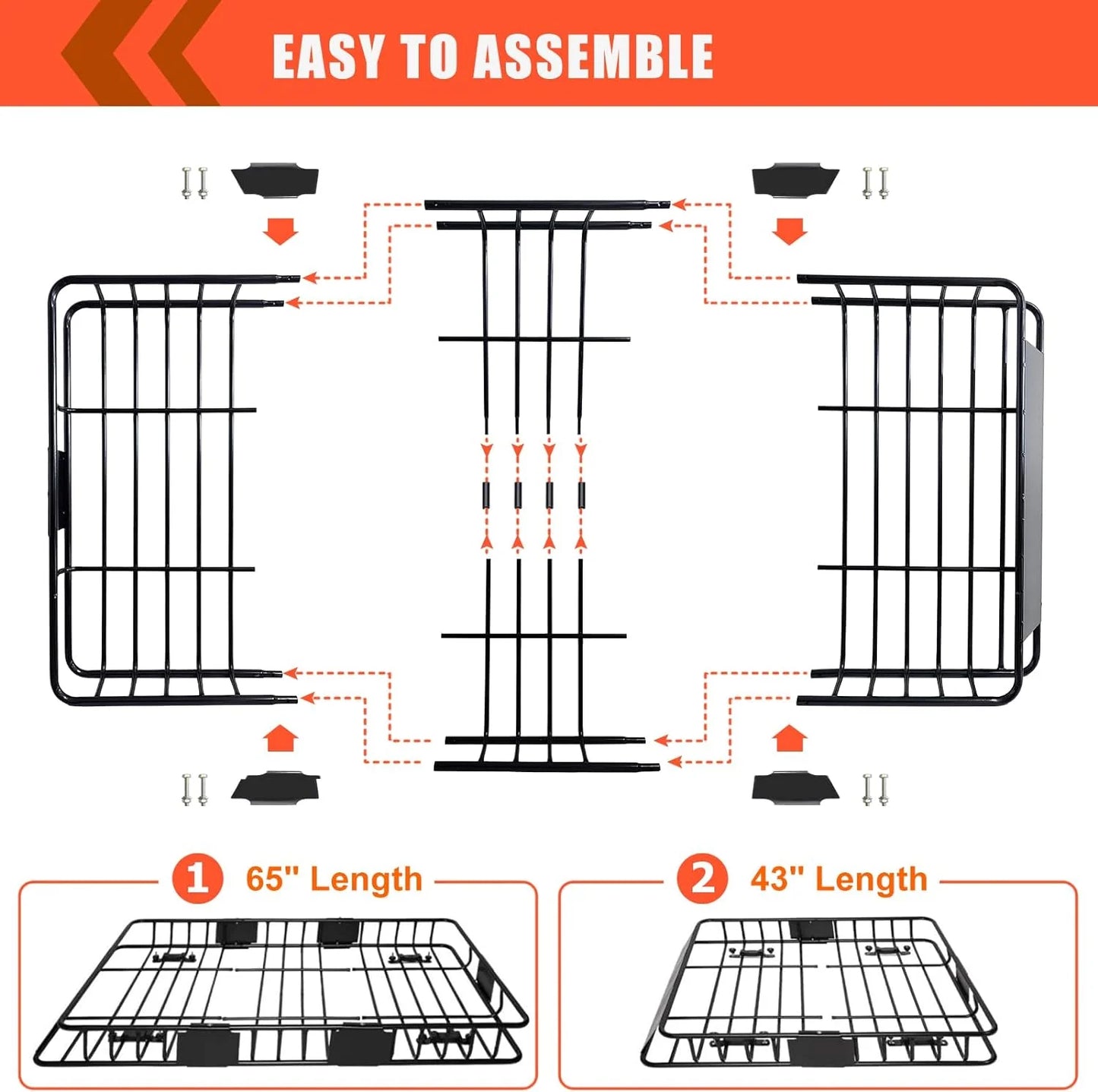 Folding hitch mounted cargo basket 60" With hook stabilizer, net and straps