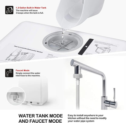Portable Countertop Dishwashers, Compact Dishwashers with 5 L Built-in Water Tank & Inlet Hose, 5 Washing Programs, Baby Care, Air-Dry Function and LED Light for Small Apartments