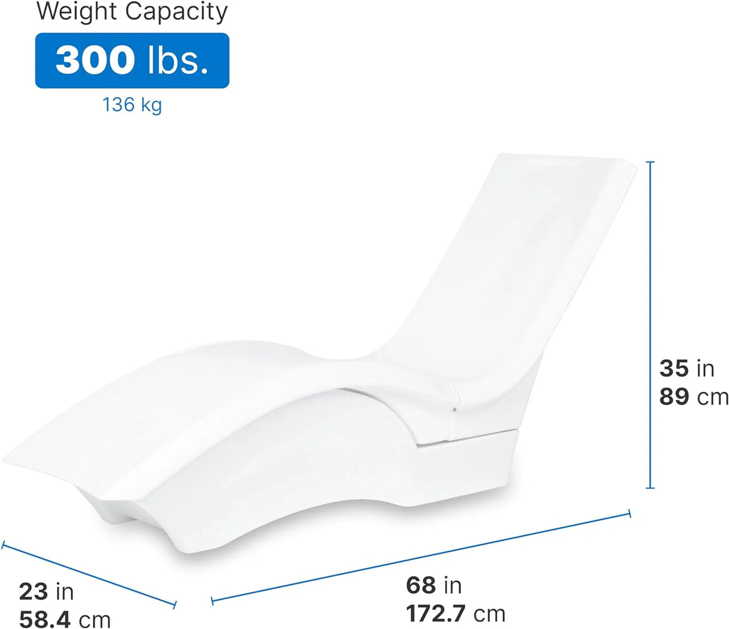 Pool Lounger, Fade-Resistant, Waterproof Patio Furniture, Pool Lounge Chair for Sun Shelf, Use in Pools with Shelves Up to 9-Inches Deep or Outside Pool Deck, Weighted, White