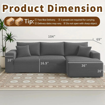 Cloud Sectional Couch with L-Shape Chaise Modern Modular Sofa with Deep Seat Modern Comfy Furniture Bedroom Lounge Dorm Office Apartment Home (Black, Left Facing Chaise)