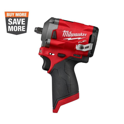 Milwaukee M12 FUEL 3/8′′ Cordless Brushless Stubby Impact Wrench, 250 ft lbs Torque, Tool Only